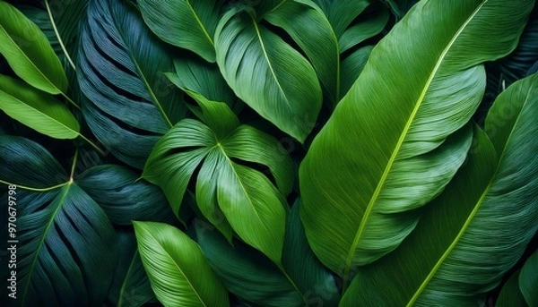 Fototapeta Green Leaves Pattern Background. Generated image