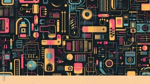 Obraz Retro tech pattern wallpaper