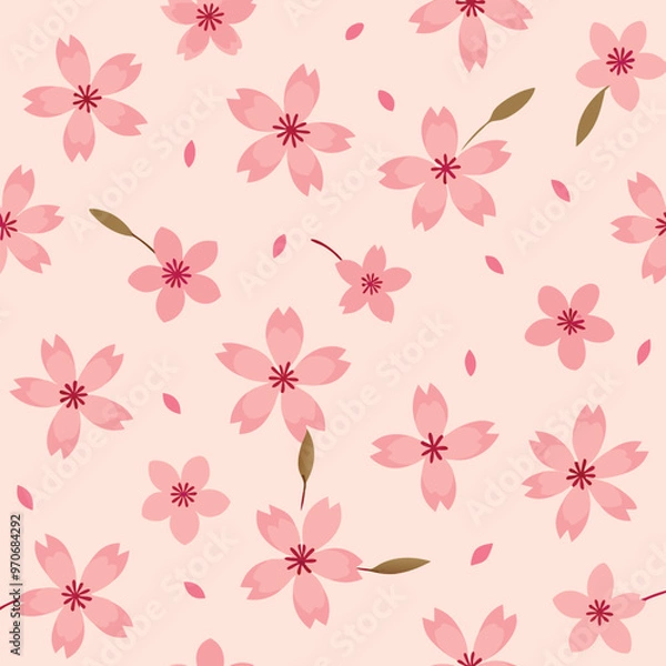 Fototapeta Adobe Illustrator Artwork pattern of cherry blossoms, using small, delicate flowers with minimal lines.