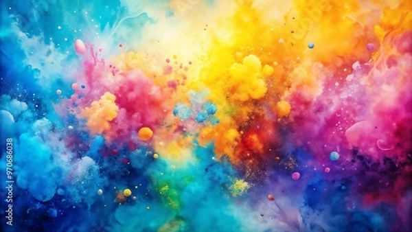 Fototapeta A vibrant, abstract background with splashes of watercolor in shades of blue, pink, and yellow, blending together smoothly with soft gradients and subtle texture