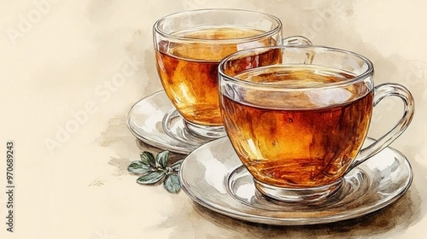 Fototapeta A transparent kettle filled with tea, isolated on a white background. The tea’s rich color and the sleek design of the kettle are clearly visible, making it ideal for beverage-related content,
