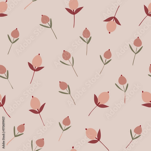 Fototapeta Illustration of a pattern of tiny, abstract rosebuds scattered evenly across the canvas.