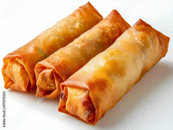 Fototapeta Three Crispy Golden Fried Spring Rolls Photo