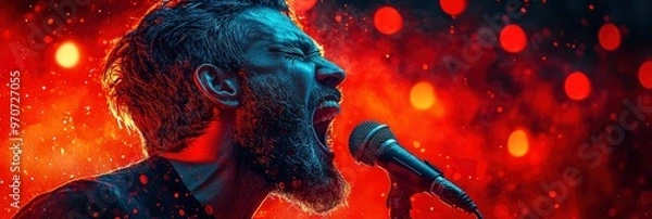 Obraz Rock Star Singing into Microphone on Stage