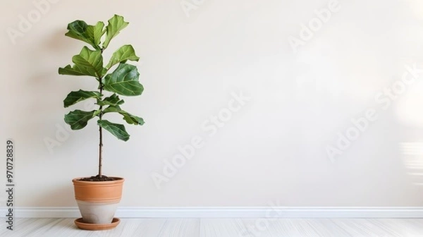 Obraz Fig plant in a stylish terracotta pot, standing against a white backdrop