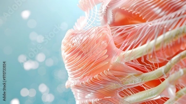 Fototapeta A highly detailed depiction of fascia as connective tissue enveloping muscle, delicate and intricate layers