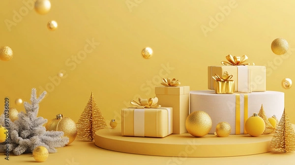Fototapeta Beautiful Christmas colorful small and big present gift boxes background merry Christmas and happy new year