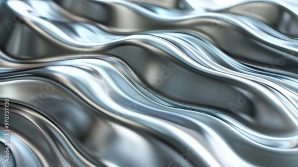 Fototapeta Abstract background 3D silver wavy stripes pattern