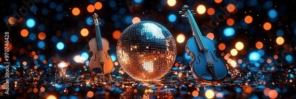 Obraz Disco Ball and Violins with Bokeh Lights