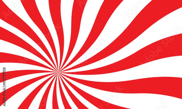 Fototapeta Red sun with wavy rays background. Poster with sunburst, sunrise or sunset in trendy 60 s 70s 80s groovy style. Preppy summer theme background. Vector illustration. EPS 10/AI