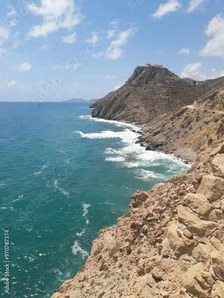 Obraz Cliff, waves crashing against the rocks