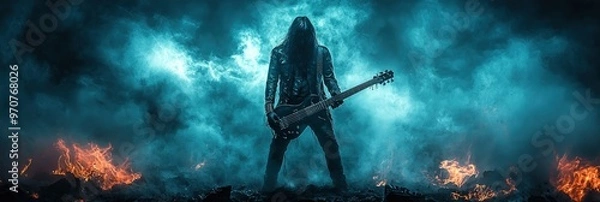 Obraz Rock Guitarist in Flames