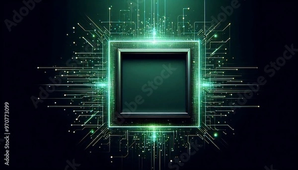 Fototapeta A green square with a black frame. The frame is surrounded by a lot of lines and dots