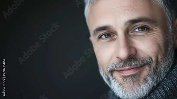 Fototapeta Confident middle-aged man with salt-and-pepper beard in professional portrait
