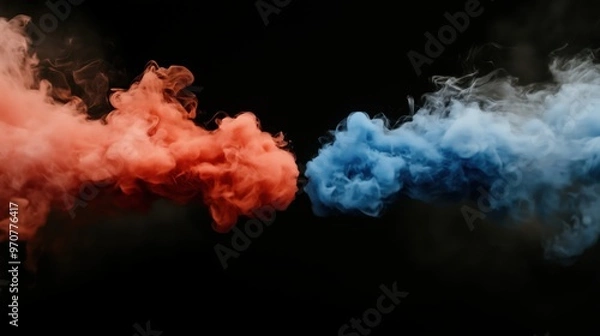 Fototapeta Dynamic contrast: red and blue smoke for creative art and design