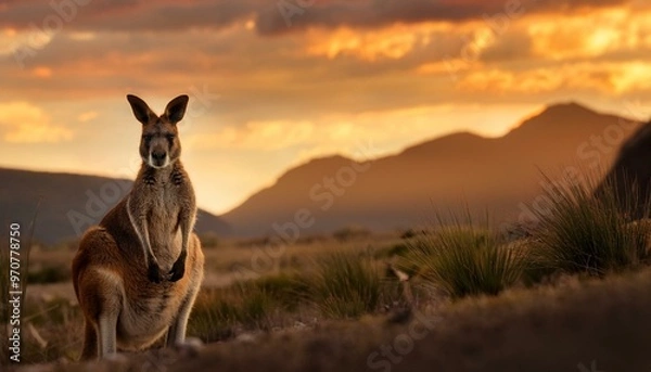 Obraz ワラビーと夕焼け