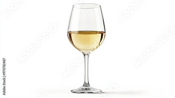 Fototapeta White wine glass clipart, element, 3D illustration, realistic, isolated on white background