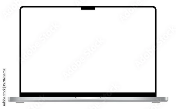 Fototapeta Apple MacBook Pro modern laptop mockup template with blank display and black frame. Notebook device with notch and silver touchpad. Product advertisement and showcase object. Vector illustration