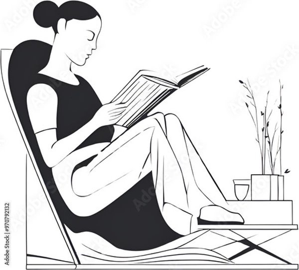 Obraz 책을 읽는 사람의 평온하고 여유로운 독서 장면