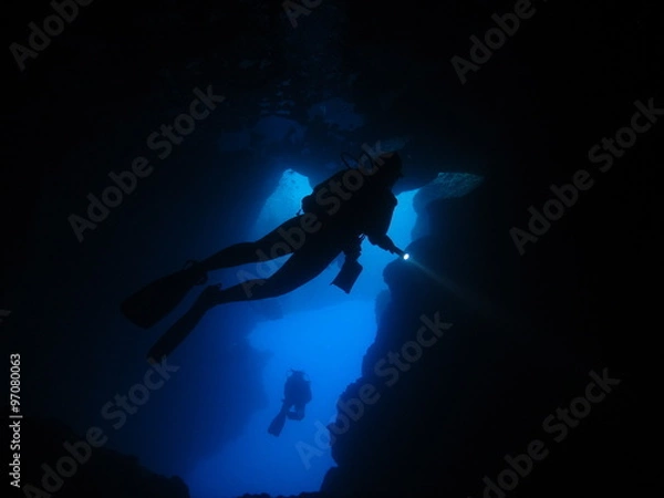 Obraz Cavern diver silhoutte