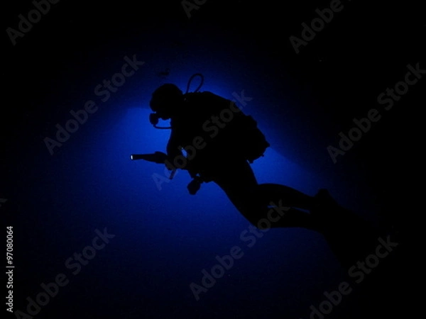 Obraz Cavern diver silhoutte