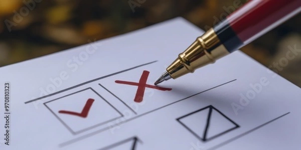 Fototapeta Close-Up of Pen Marking an "X" on Voting Ballot