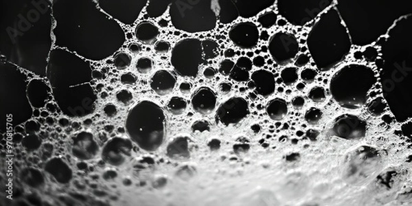 Fototapeta Elegant black and white background with contrasting soap bubbles, creating intricate foam texture, perfect for design and decoration, new beautiful stock image illustration AI