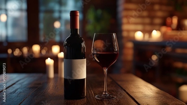 Fototapeta ワインボトルとワイングラス
