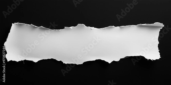 Obraz white paper edge ripped torn black flat background isolated 
