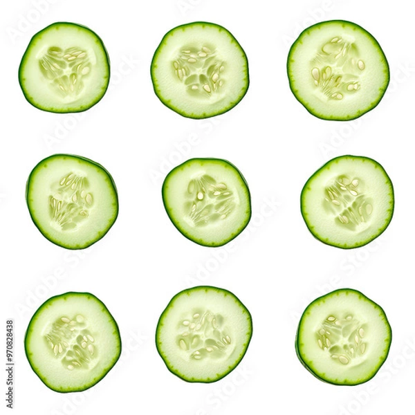 Fototapeta Fresh cucumber slices on black