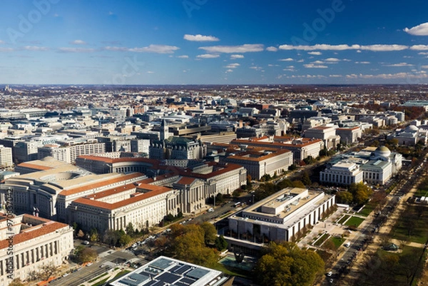 Fototapeta Aerial photo overlooking the Penn Quarter, Constitution Avenue & north-side of the Mall, District of Columbia