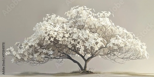 Obraz White blossoming tree in a peaceful landscape  
