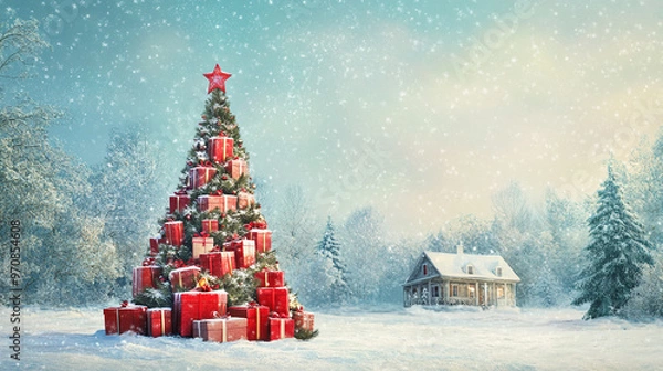 Fototapeta Beautiful Christmas colorful small and big present gift boxes background merry Christmas and happy new year