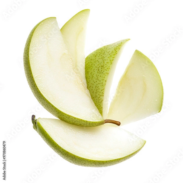 Fototapeta Fresh pear slices on black