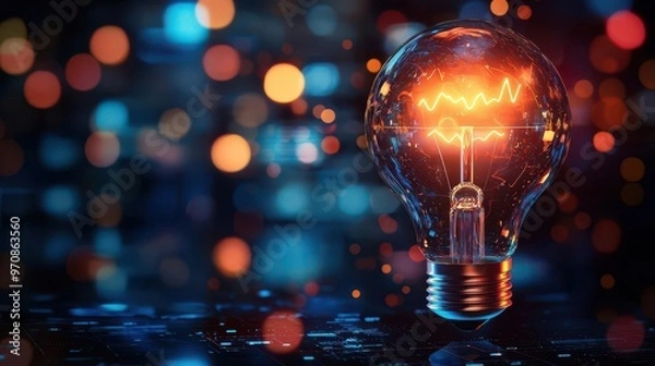 Obraz Lightbulb with an arrow pointing upward and a target in the distance