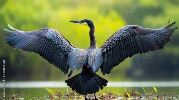 Obraz Anhinga Bird with Wings Spread Wide