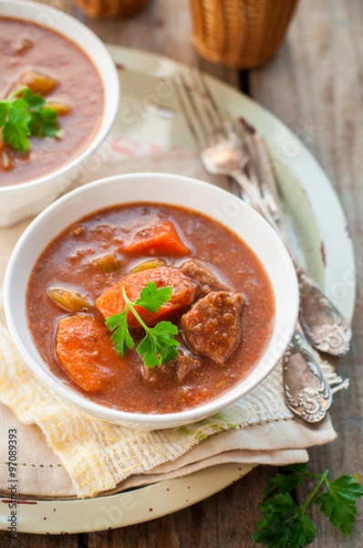 Fototapeta Slow Cooked Beef Stew with Vegetables