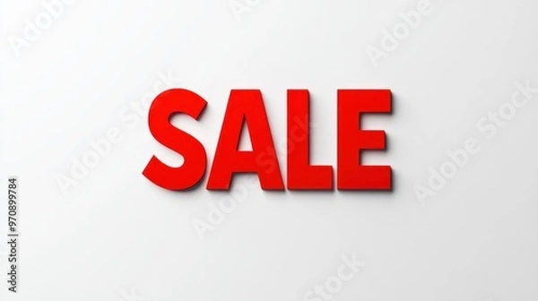 Fototapeta The image displays the word "SALE" in bold red letters against a plain, light background, suggesting a promotional or advertising context for retail discounts.