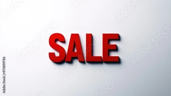 Fototapeta The image shows the word "SALE" in bold red capital letters placed centrally against a plain, light background, suggesting a promotional or discount event.