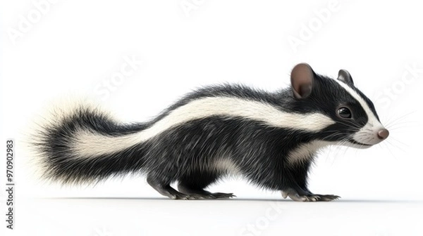 Fototapeta Skunk clipart, element, 3D illustration, realistic, isolated on white background