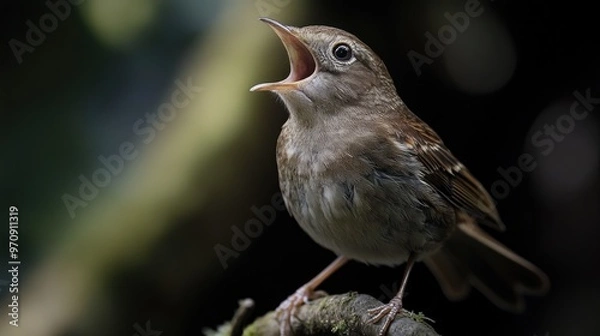 Obraz A Small Bird Singing Loudly in a Forest