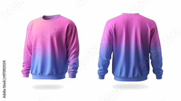 Fototapeta modern dynamic gradient neon line pastel color jersey for gaming, longt sleeve mockup with front and back views isolated clean white backgroun