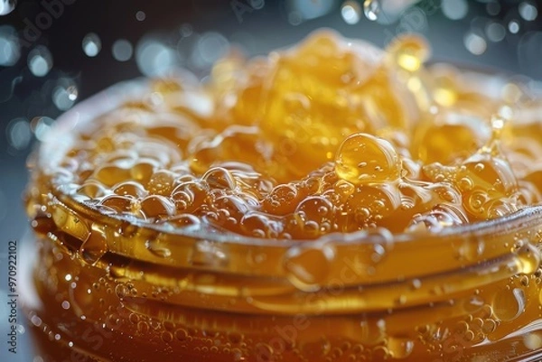 Fototapeta Bote con textura gelificada de color naranja-oro. Recurso gráfico, fondo.