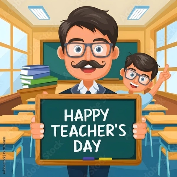 Fototapeta Background concept vector artwork for Happy Teacher's Day. Innovative vector education concept for Teachers' Day.
