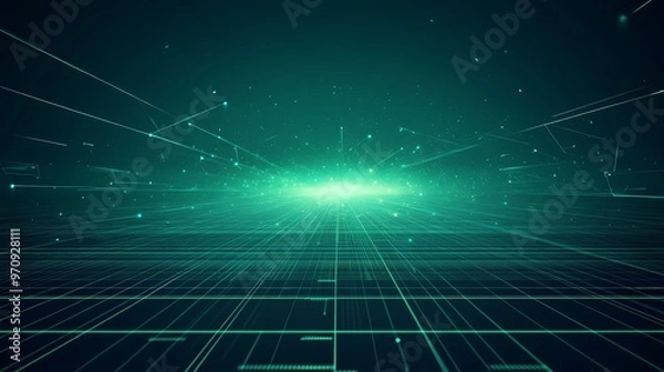 Fototapeta A futuristic digital landscape with glowing lines and particles, perfect for technology and abstract themes.