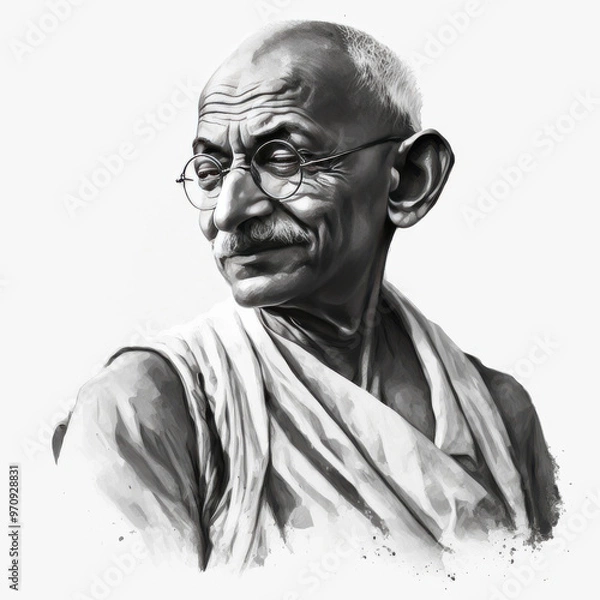 Fototapeta Serene portrait of Mahatma Gandhi, Father of the Nation, symbol of non-violence, inspiring peace and equality