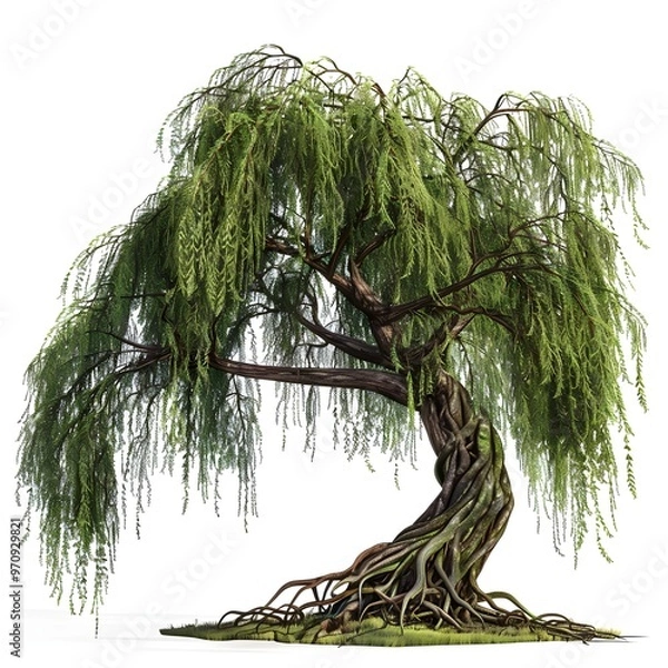 Fototapeta A tree with green leaves on a white background Generative AI
