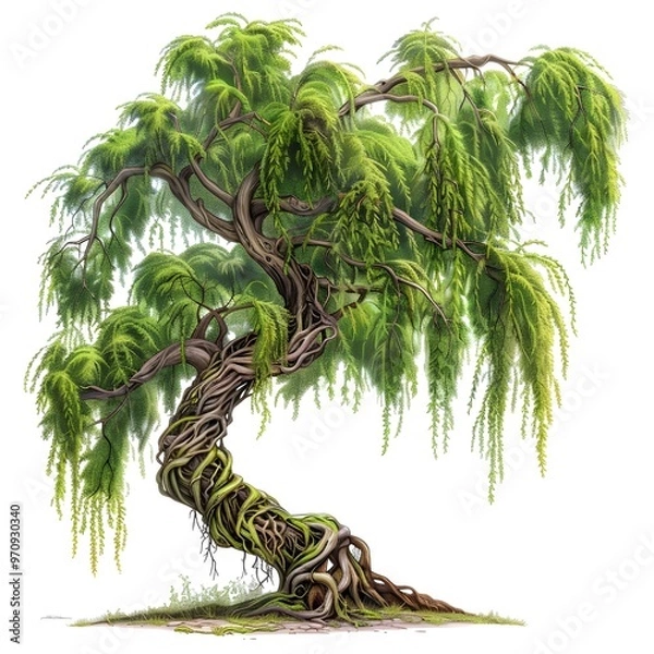 Fototapeta A tree with green leaves on a white background Generative AI,
