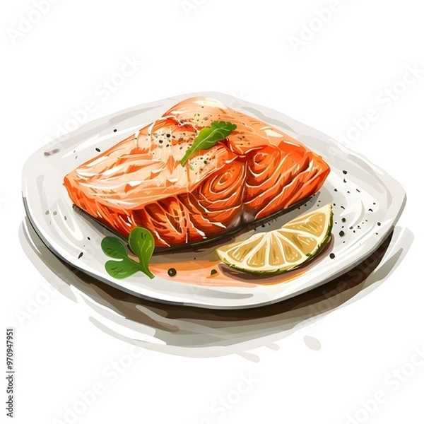 Fototapeta salmon steak with lemon and dill,Fresh Raw Salmon Fish Fillet Healthy Gourmet Meal on Wooden Board with Lemon and Rosemary,
