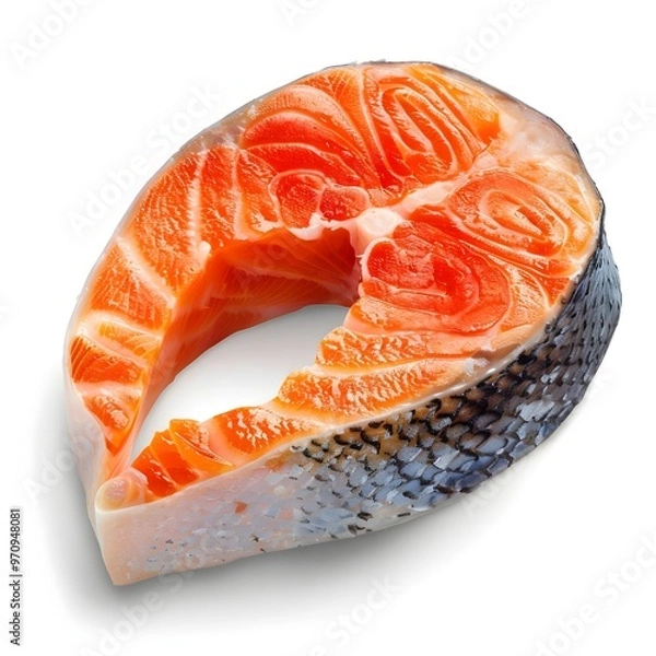 Fototapeta Assorted Cuts Salmon Trout and Steak with Fresh Raw Fish Slice White Background,

